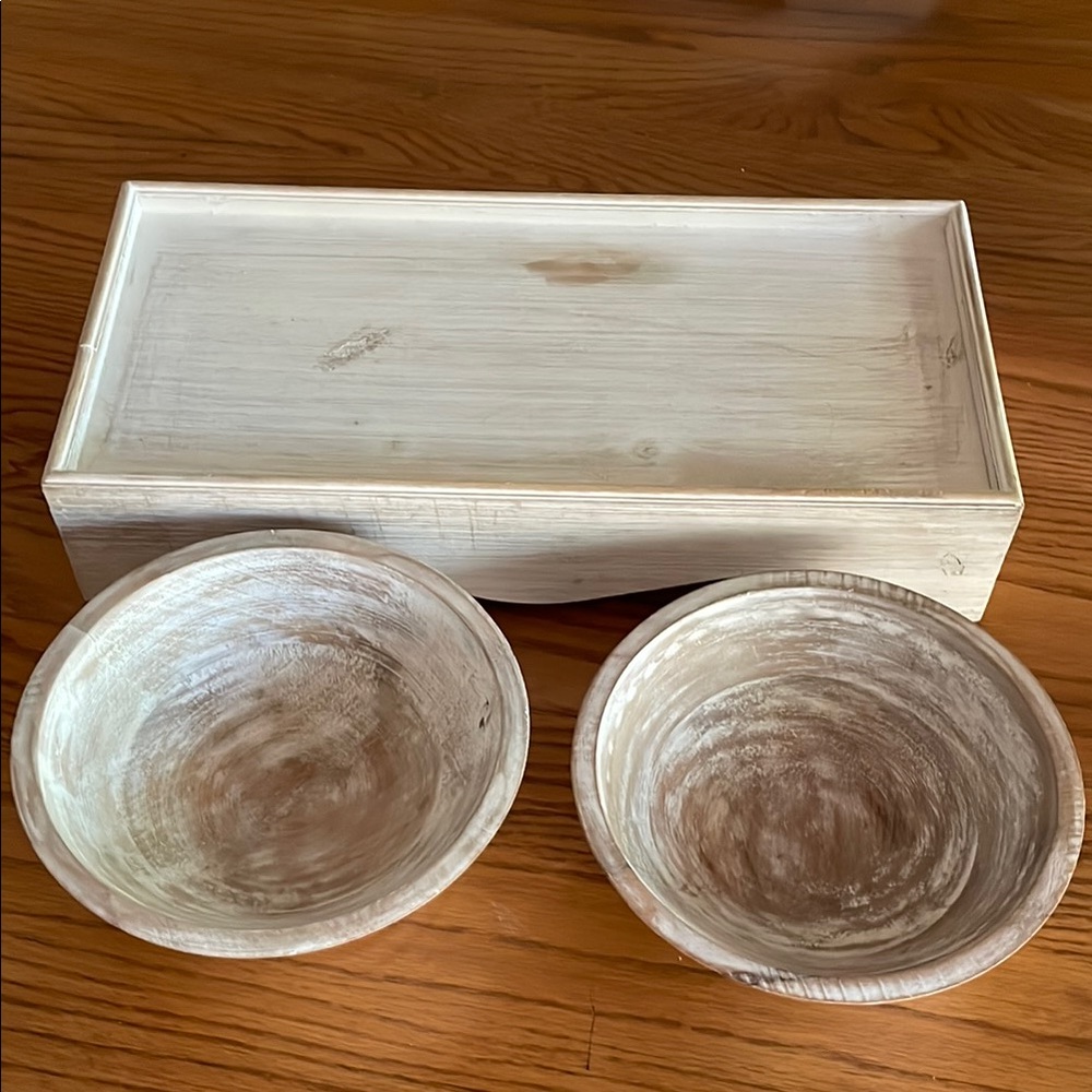 Hobby Lobby Rustic Wooden Bowl and Tray Set - Cream